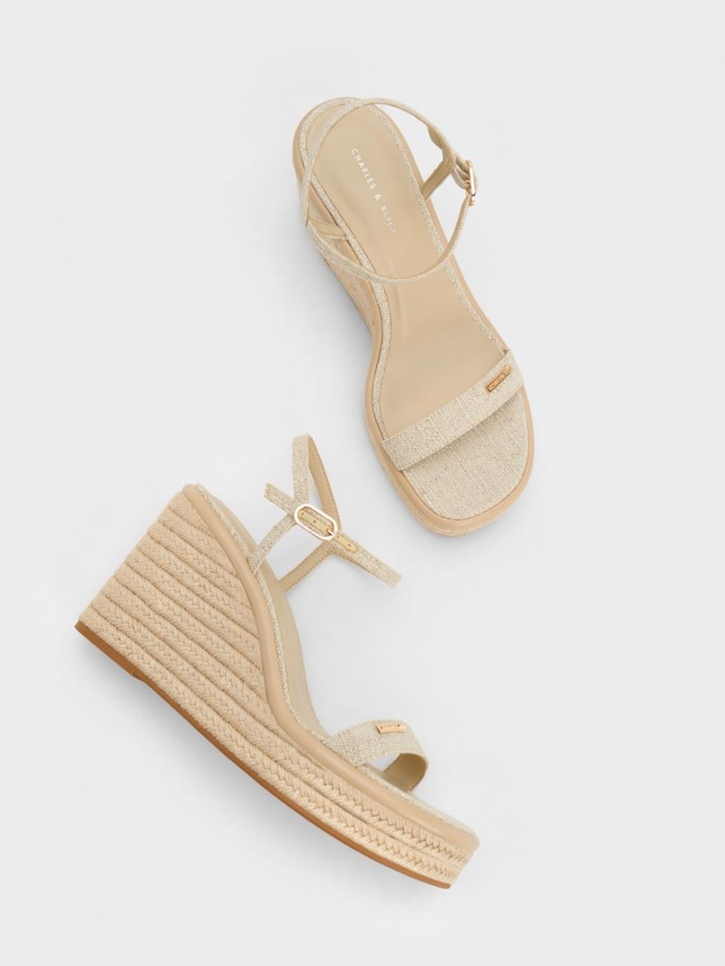 Charles And Keith Linen Espadrille Wedges Beige | PHILIPPINES V589