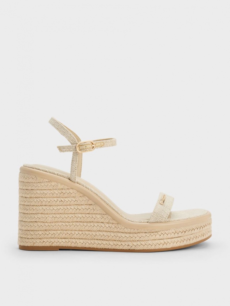 Charles And Keith Linen Espadrille Wedges Beige | PHILIPPINES V589