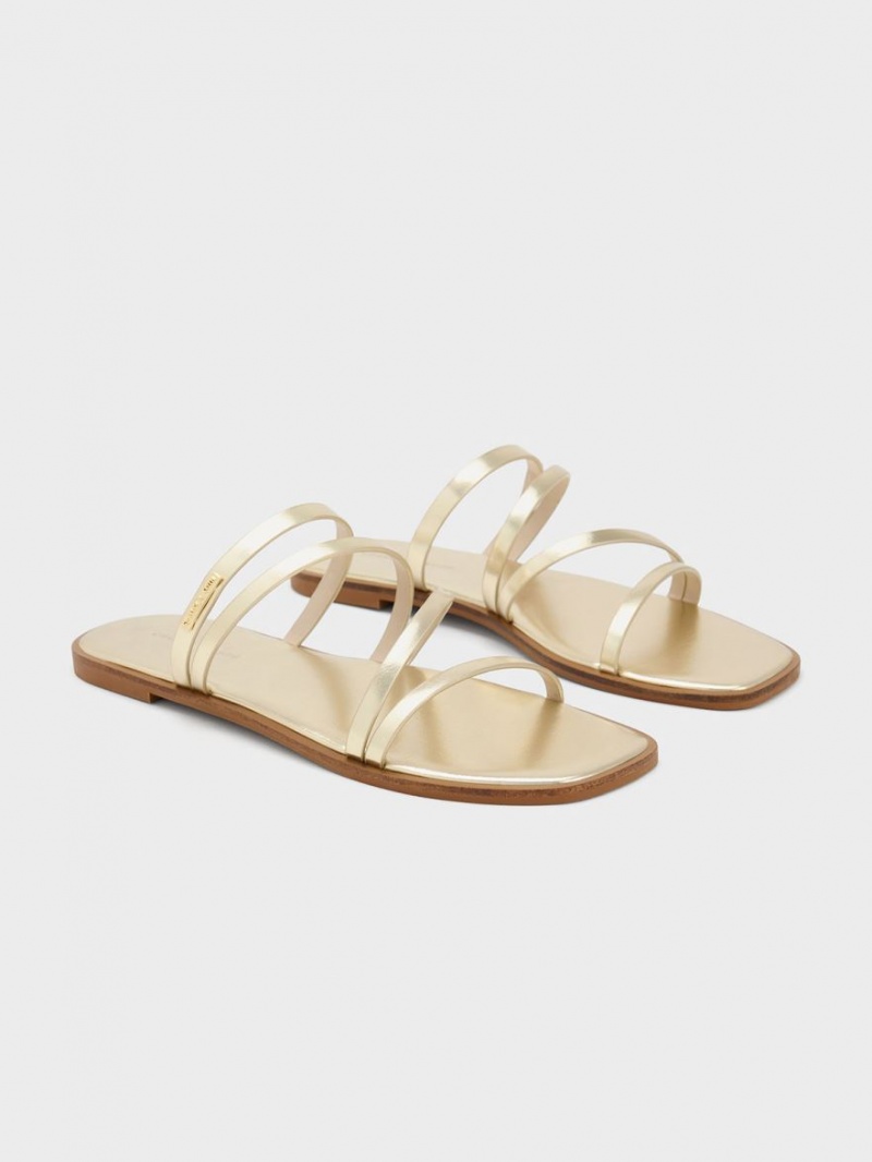 Charles And Keith Lliana Metallic Strappy Slide Sandals Gold | PHILIPPINES V627