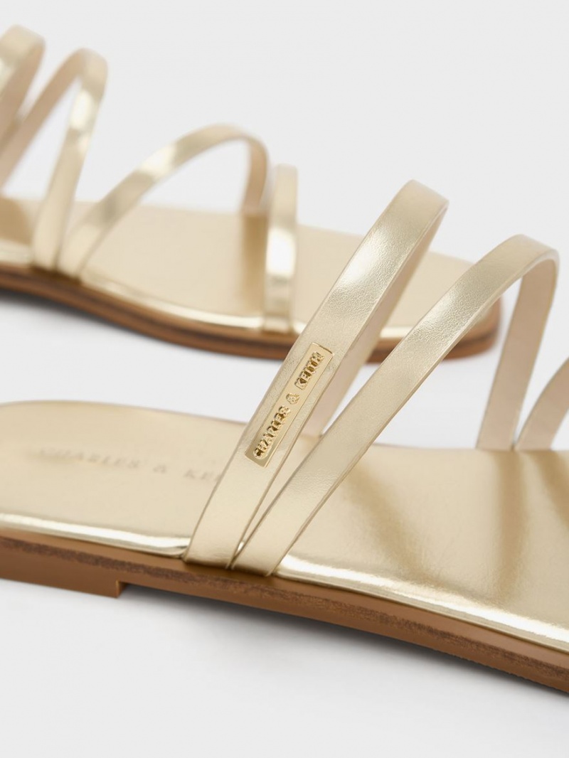 Charles And Keith Lliana Metallic Strappy Slide Sandals Gold | PHILIPPINES V627