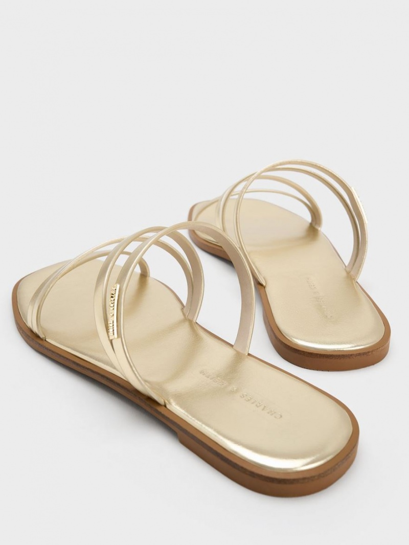 Charles And Keith Lliana Metallic Strappy Slide Sandals Gold | PHILIPPINES V627