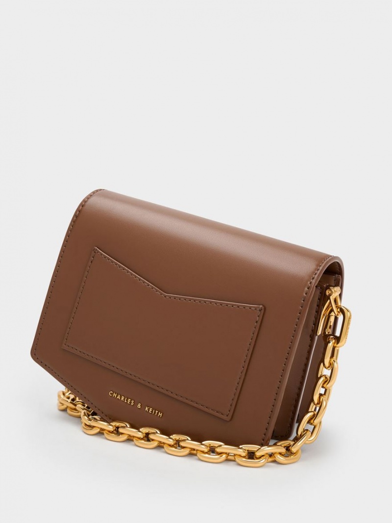 Charles And Keith Lock-Motif Geometric Crossbody Bags Chocolate | PHILIPPINES F195