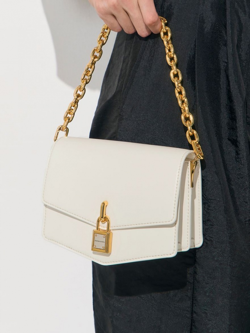 Charles And Keith Lock-Motif Geometric Crossbody Bags White | PHILIPPINES W843