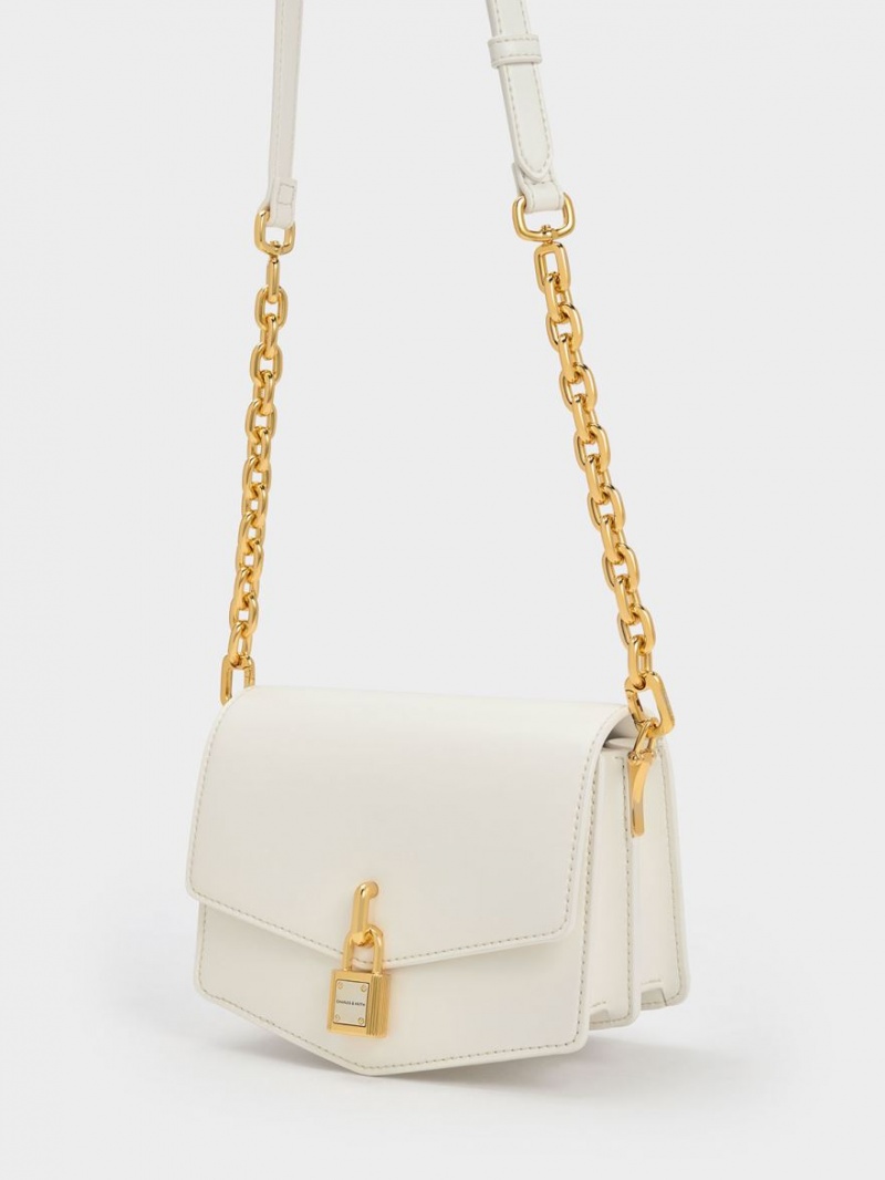 Charles And Keith Lock-Motif Geometric Crossbody Bags White | PHILIPPINES W843