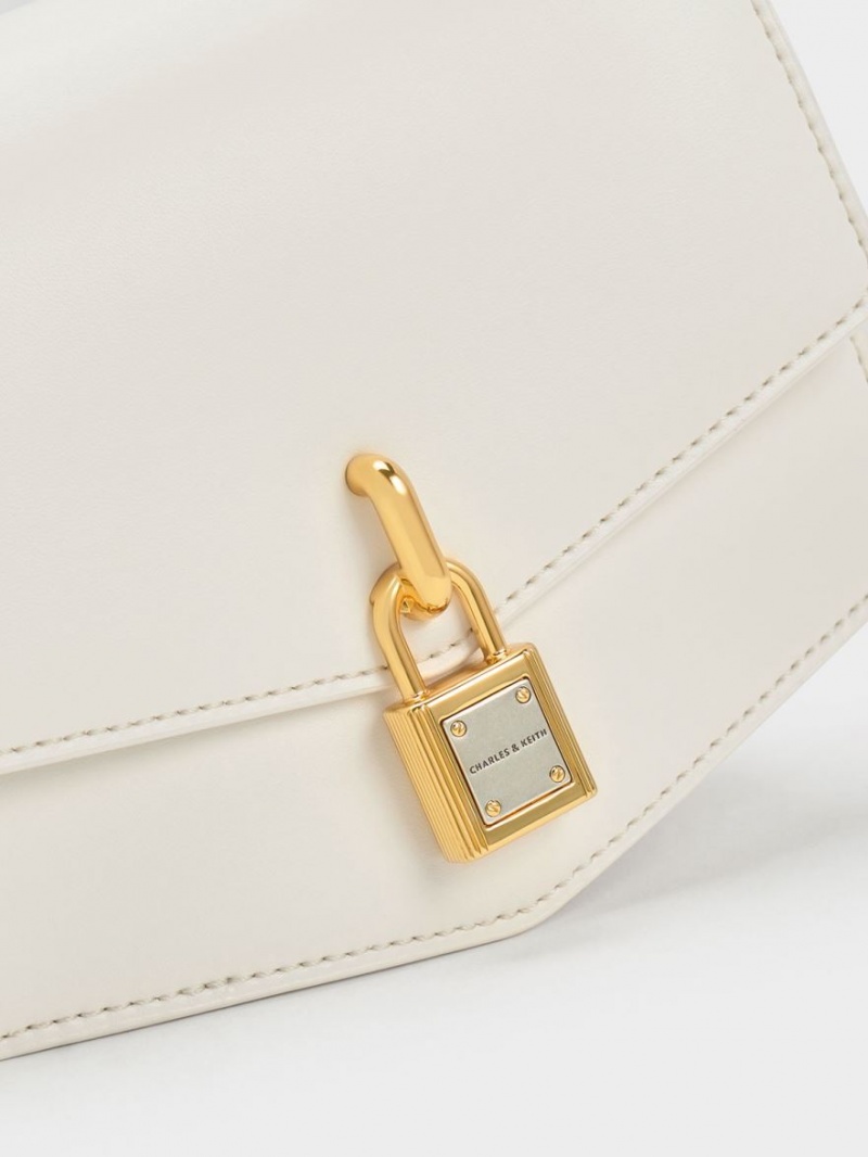 Charles And Keith Lock-Motif Geometric Crossbody Bags White | PHILIPPINES W843