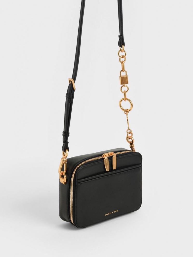 Charles And Keith Lock & Key Chain Handbag Black | PHILIPPINES Q298