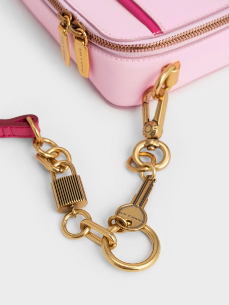 Charles And Keith Lock & Key Chain Handbag Pink | PHILIPPINES Q013