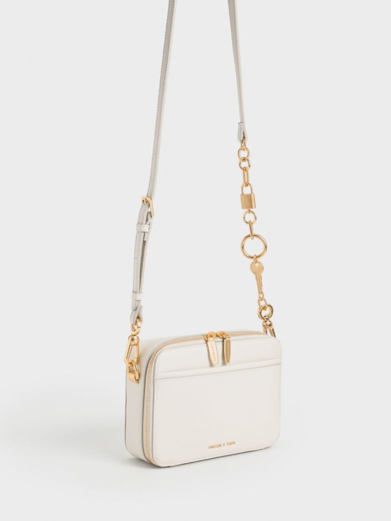 Charles And Keith Lock & Key Chain Handbag Cream | PHILIPPINES K591