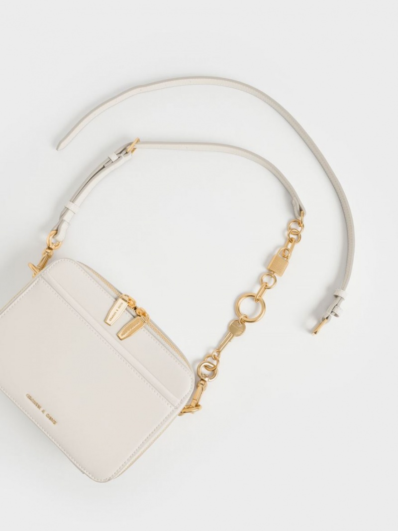 Charles And Keith Lock & Key Chain Handbag Cream | PHILIPPINES K591