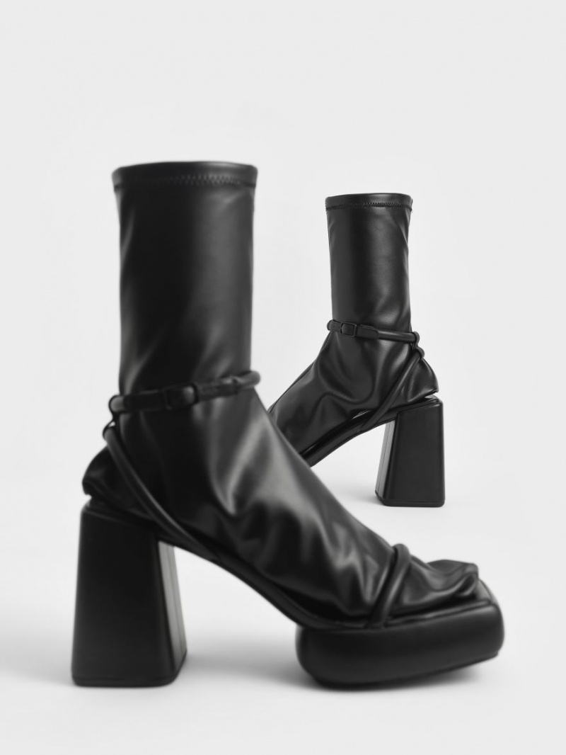 Charles And Keith Lucile Calf Platform Boots Black | PHILIPPINES A384