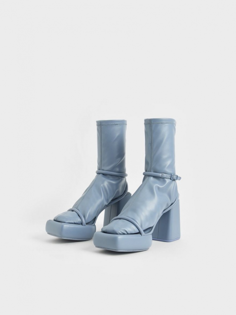 Charles And Keith Lucile Calf Platform Boots Blue | PHILIPPINES V058