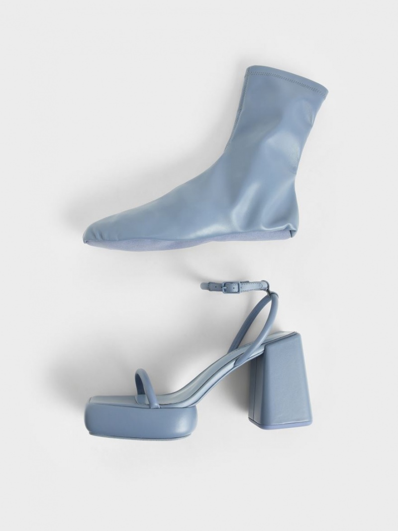 Charles And Keith Lucile Calf Platform Boots Blue | PHILIPPINES V058