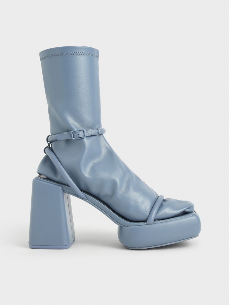 Charles And Keith Lucile Calf Platform Boots Blue | PHILIPPINES V058