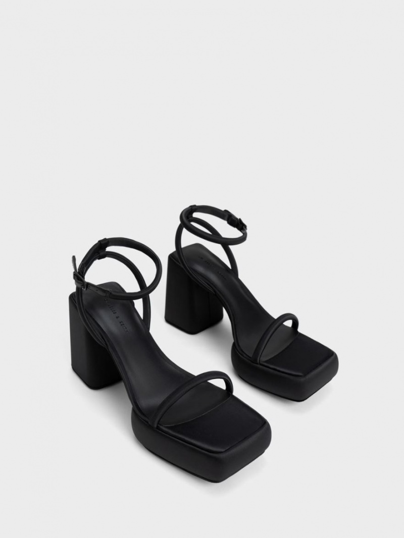 Charles And Keith Lucile Satin Platform Sandals Black | PHILIPPINES W943