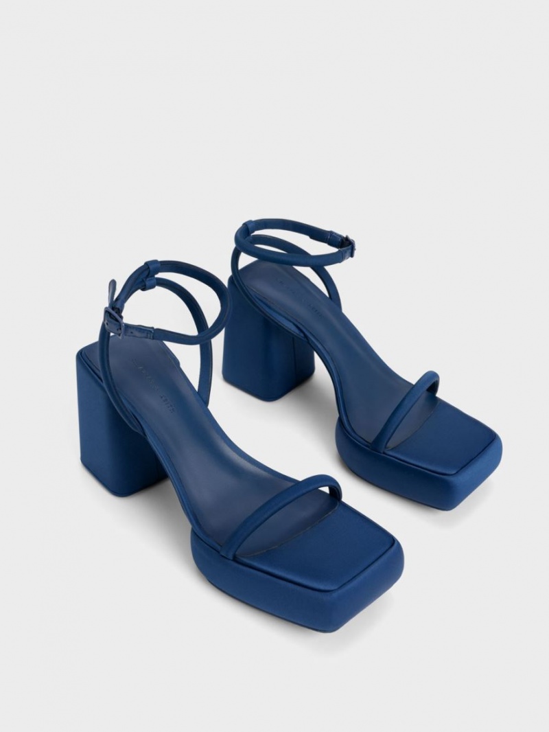 Charles And Keith Lucile Satin Platform Sandals Dark Blue | PHILIPPINES F963