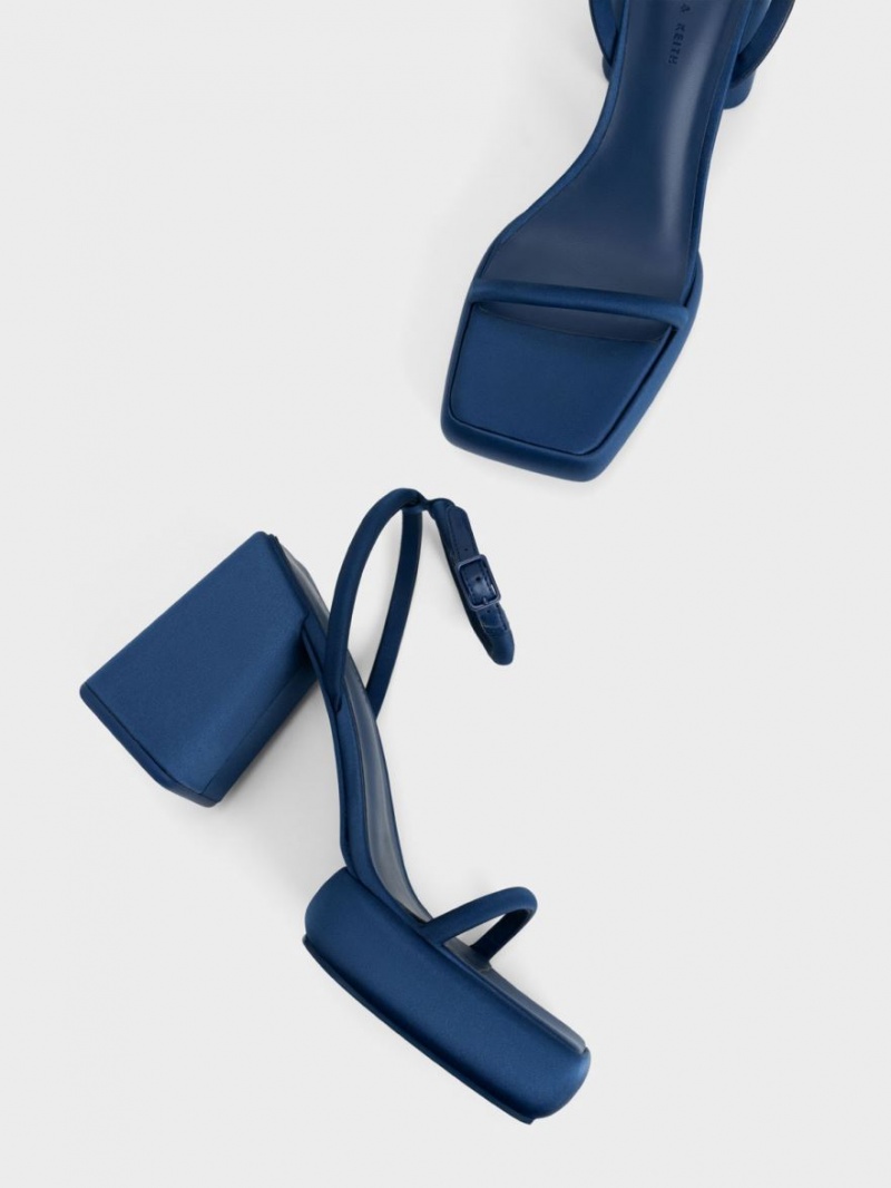 Charles And Keith Lucile Satin Platform Sandals Dark Blue | PHILIPPINES F963