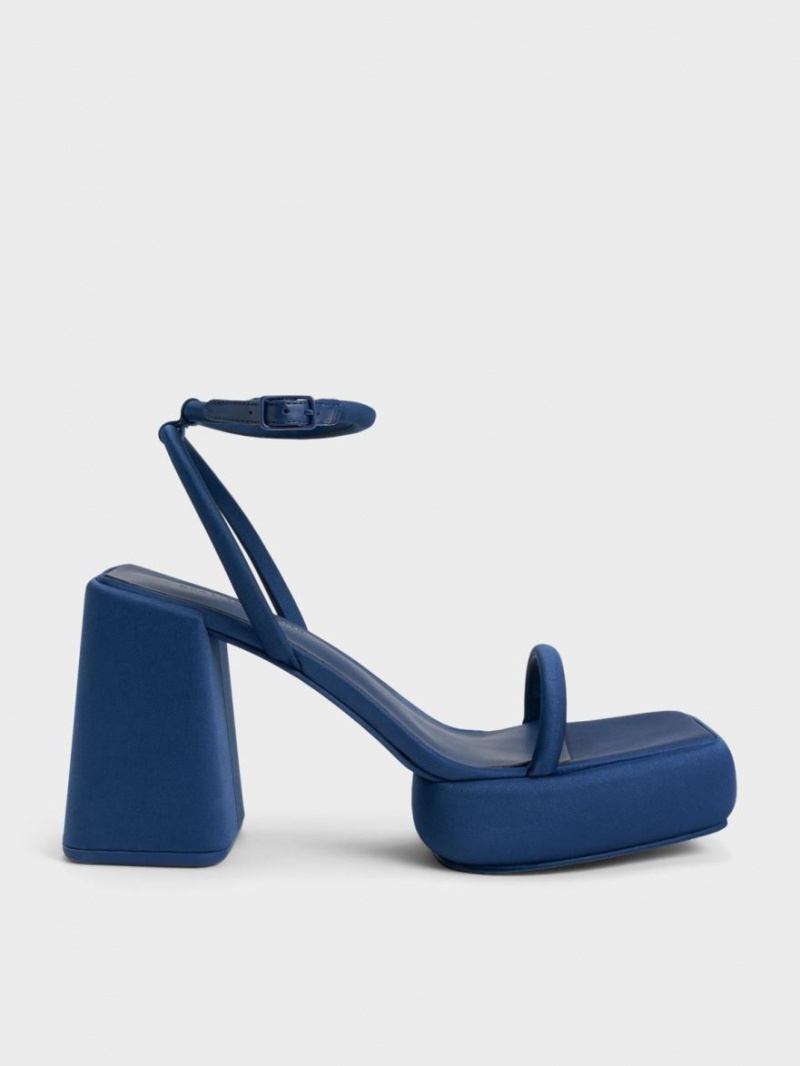 Charles And Keith Lucile Satin Platform Sandals Dark Blue | PHILIPPINES F963