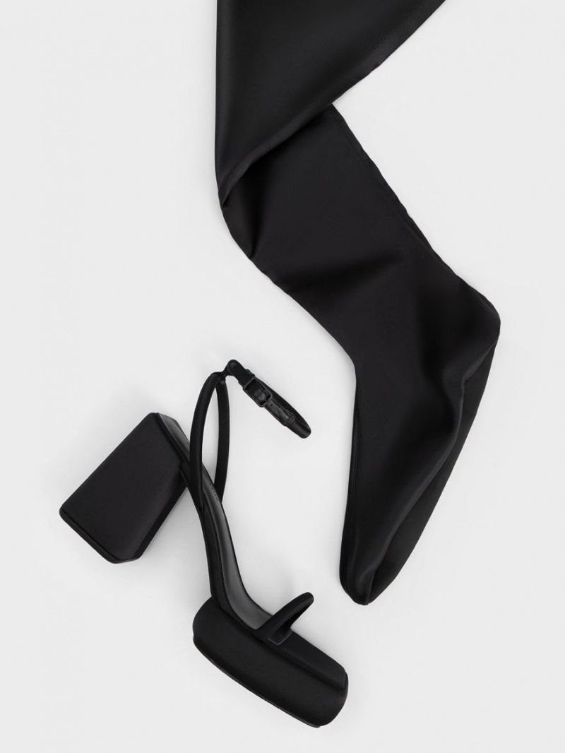 Charles And Keith Lucile Satin Thigh High Boots Black | PHILIPPINES Y419