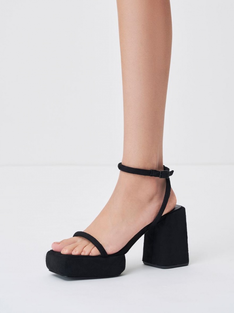 Charles And Keith Lucile Textured Calf Platform Boots Black | PHILIPPINES A053