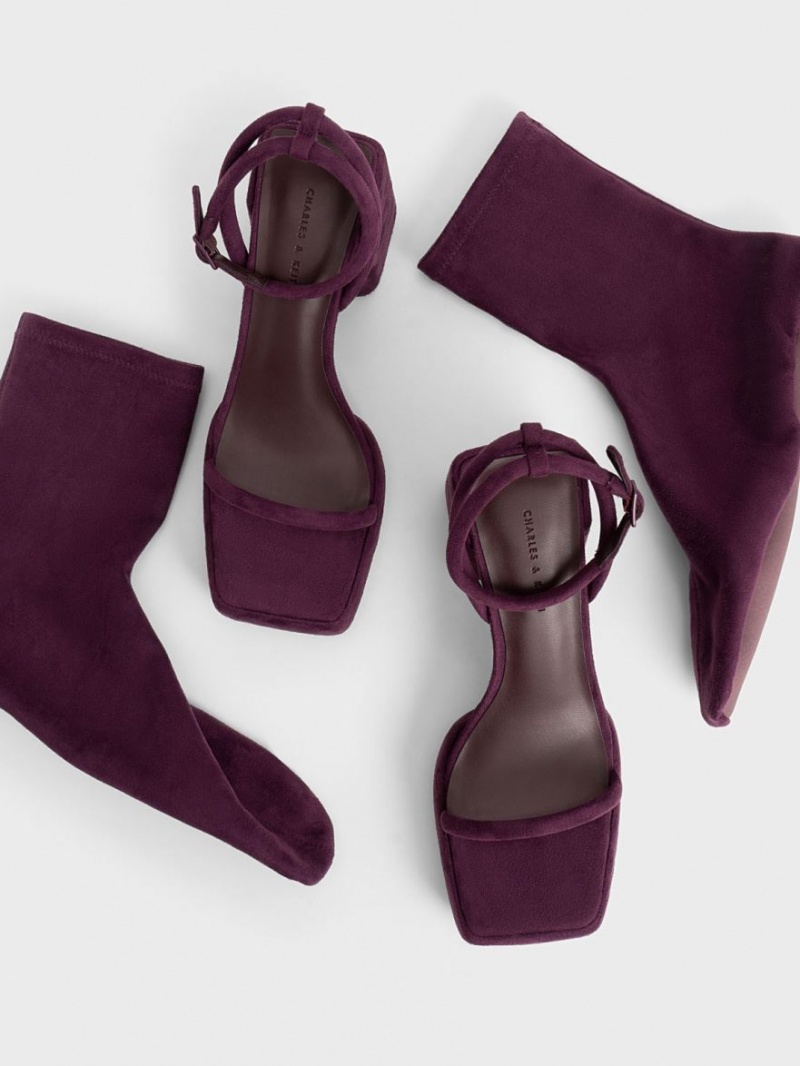 Charles And Keith Lucile Textured Calf Platform Boots Burgundy | PHILIPPINES T026