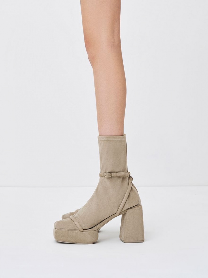 Charles And Keith Lucile Textured Calf Platform Boots Beige | PHILIPPINES L618