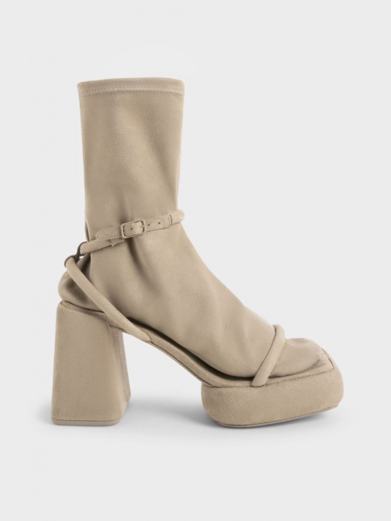 Charles And Keith Lucile Textured Calf Platform Boots Beige | PHILIPPINES L618