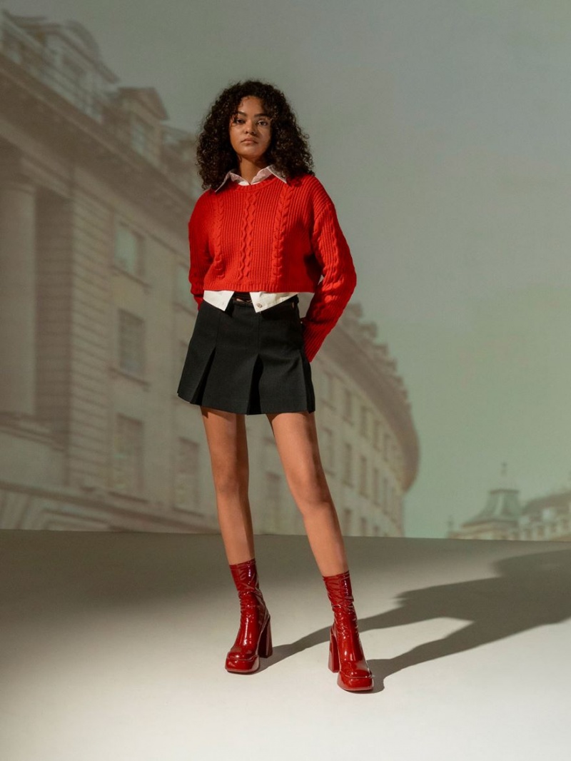 Charles And Keith Lula Patent Block Heeled Boots Red | PHILIPPINES C285