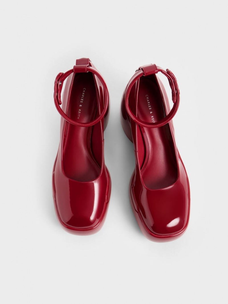 Charles And Keith Lula Patent Chunky Heel Pumps Red | PHILIPPINES B619