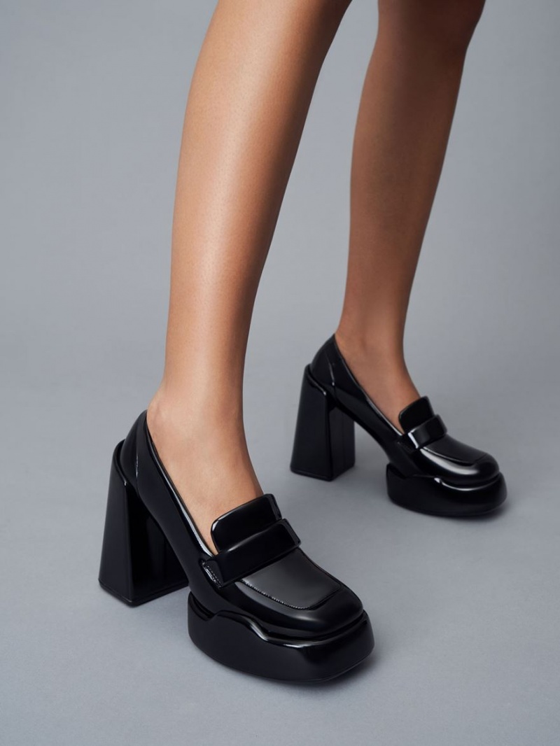 Charles And Keith Lula Patent Loafer Pumps Black | PHILIPPINES T173