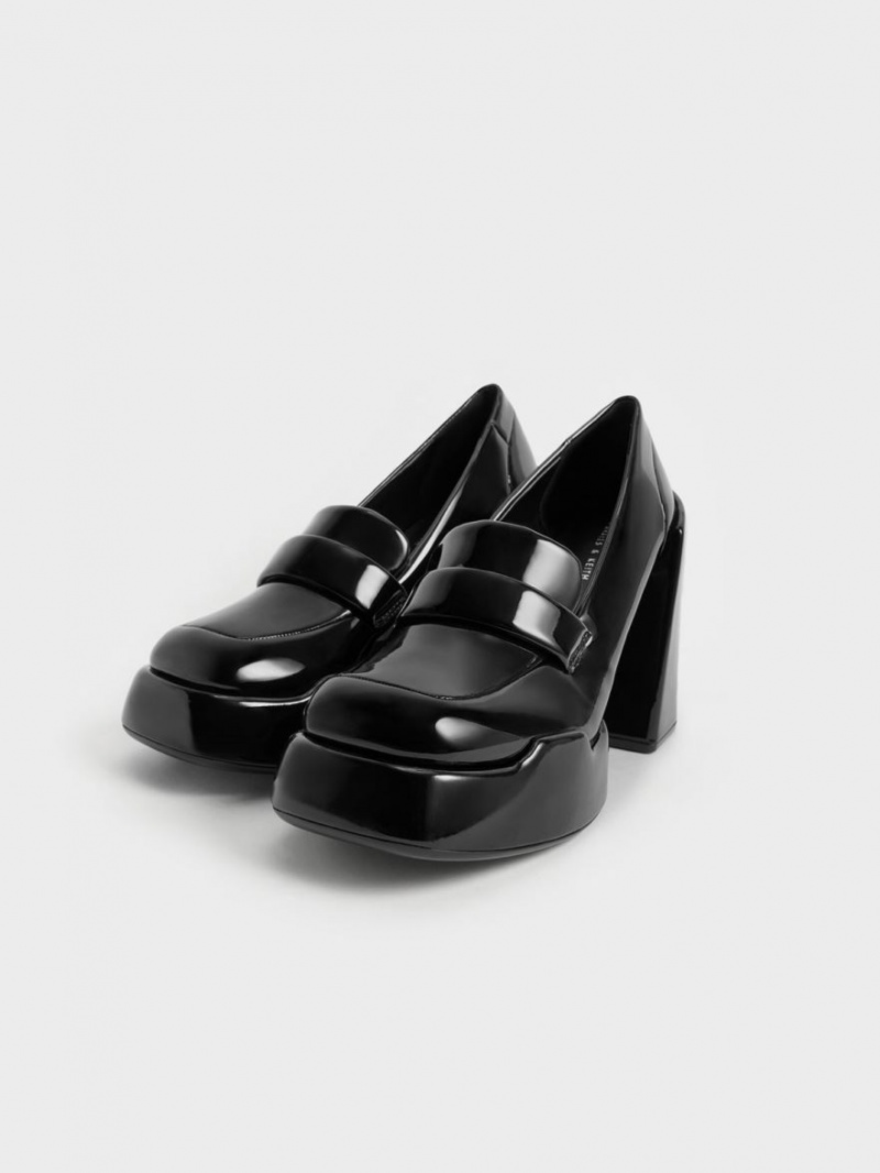 Charles And Keith Lula Patent Loafer Pumps Black | PHILIPPINES T173