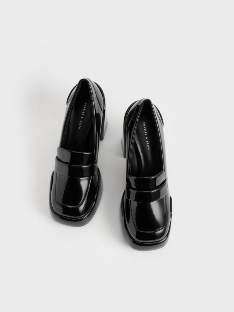 Charles And Keith Lula Patent Loafer Pumps Black | PHILIPPINES T173