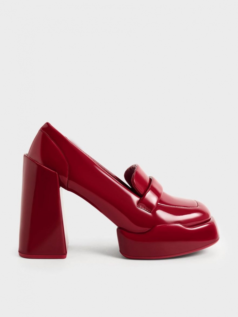 Charles And Keith Lula Patent Loafer Pumps Red | PHILIPPINES L493