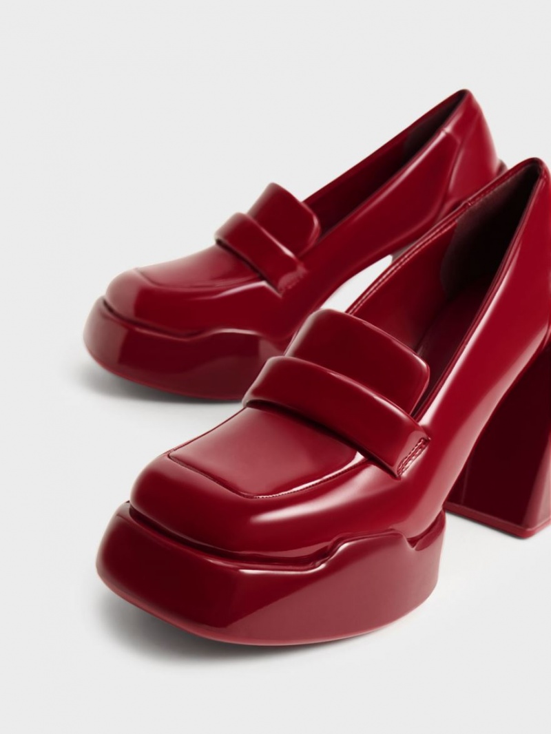 Charles And Keith Lula Patent Loafer Pumps Red | PHILIPPINES L493