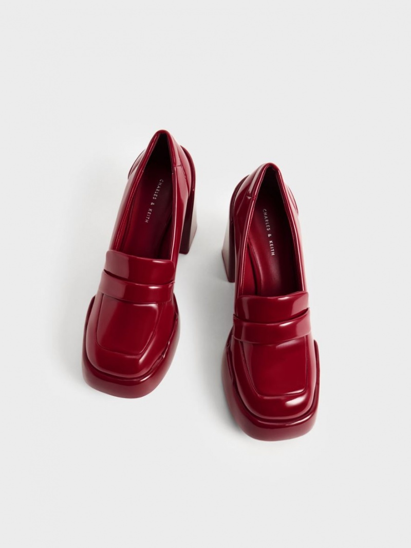 Charles And Keith Lula Patent Loafer Pumps Red | PHILIPPINES L493