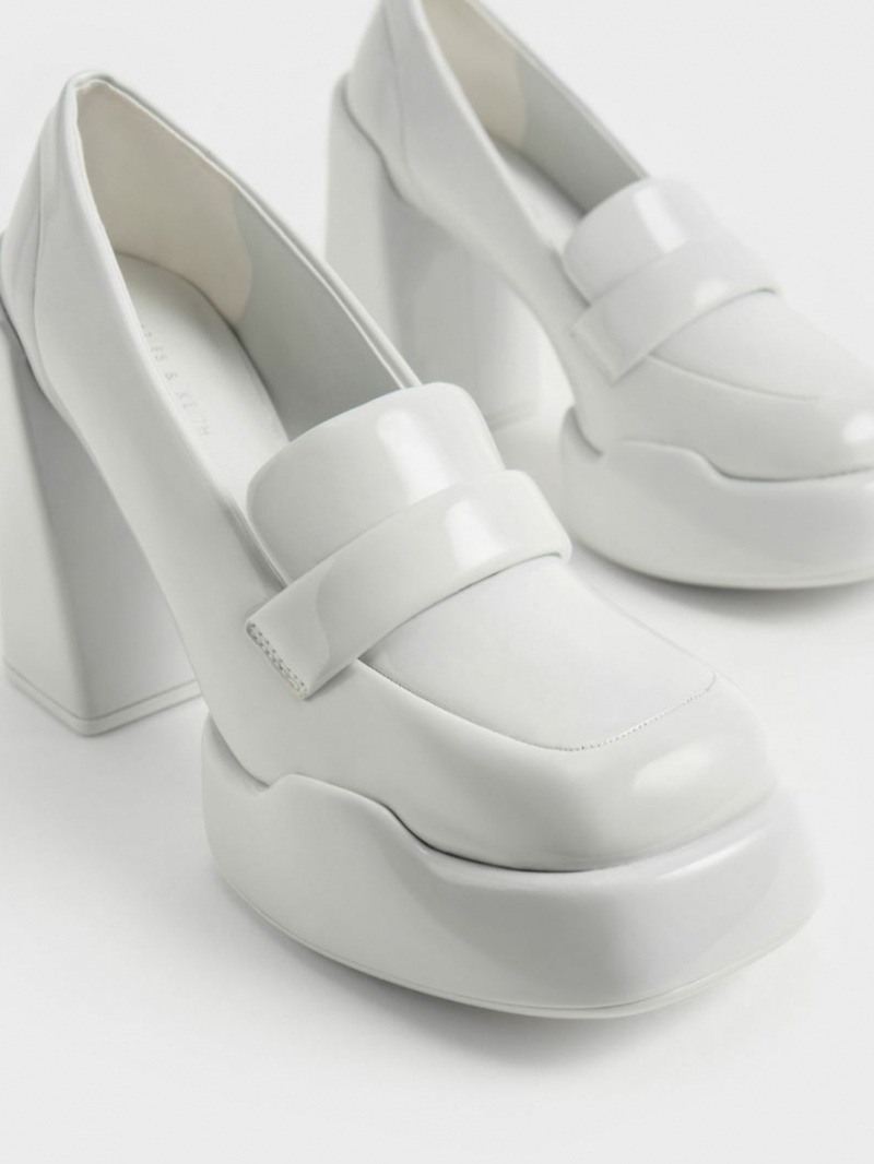 Charles And Keith Lula Patent Loafer Pumps Light Grey | PHILIPPINES E751