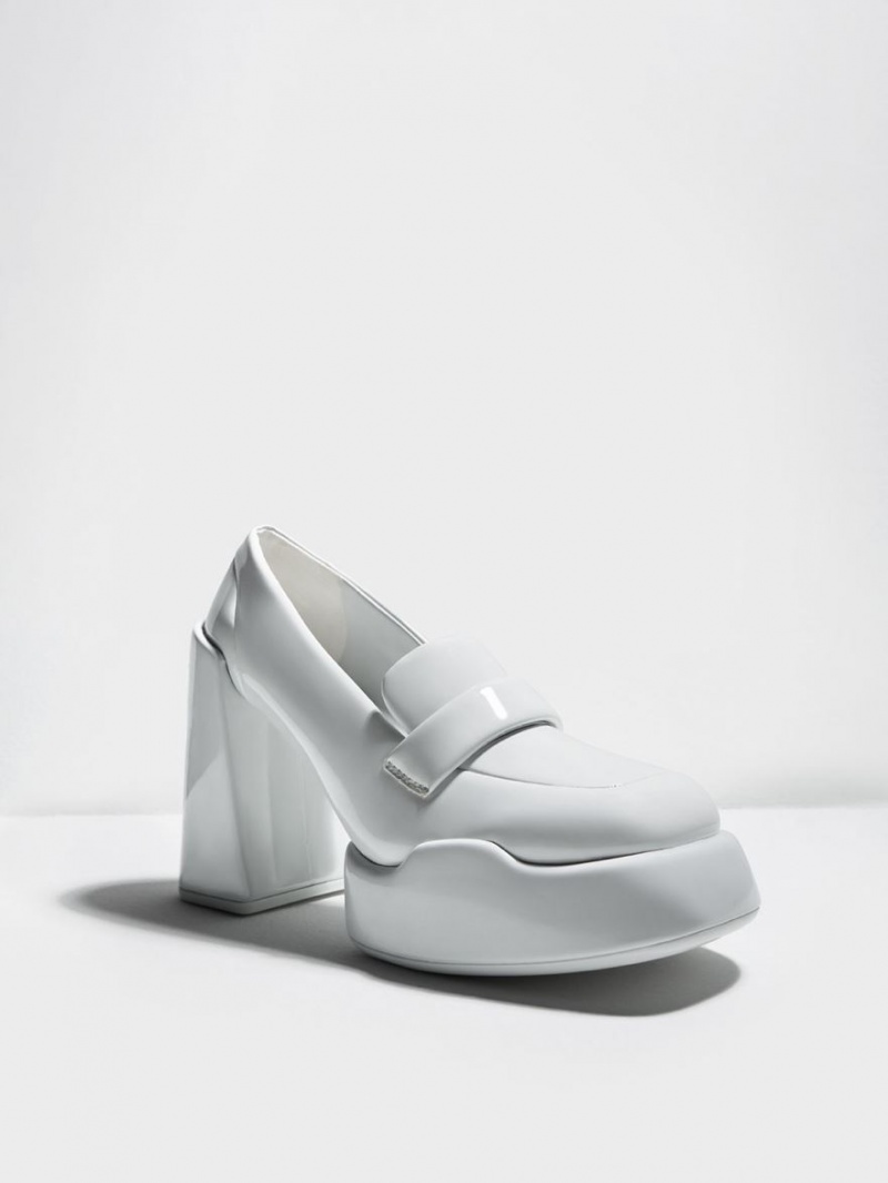 Charles And Keith Lula Patent Loafer Pumps Light Grey | PHILIPPINES E751