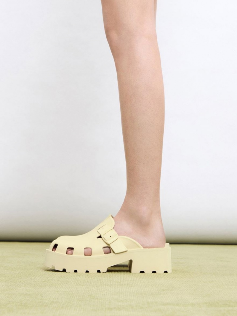 Charles And Keith Mae Buckled Platform Mules Yellow | PHILIPPINES Y953