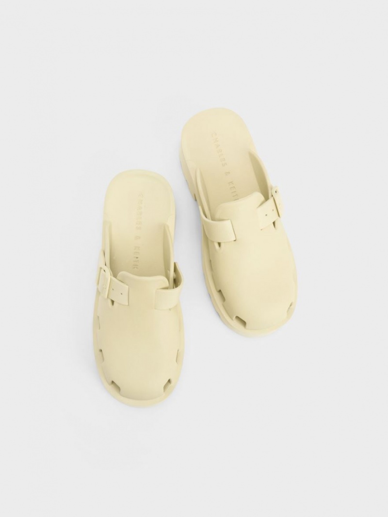 Charles And Keith Mae Buckled Platform Mules Yellow | PHILIPPINES Y953