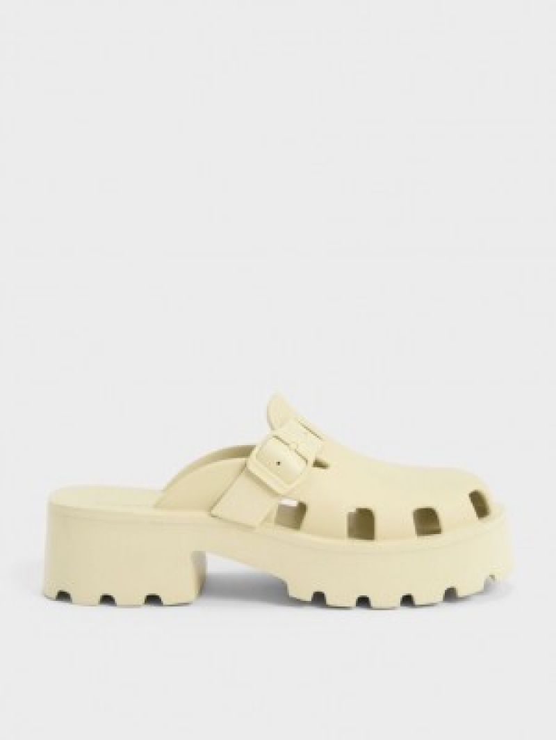 Charles And Keith Mae Buckled Platform Mules Yellow | PHILIPPINES Y953