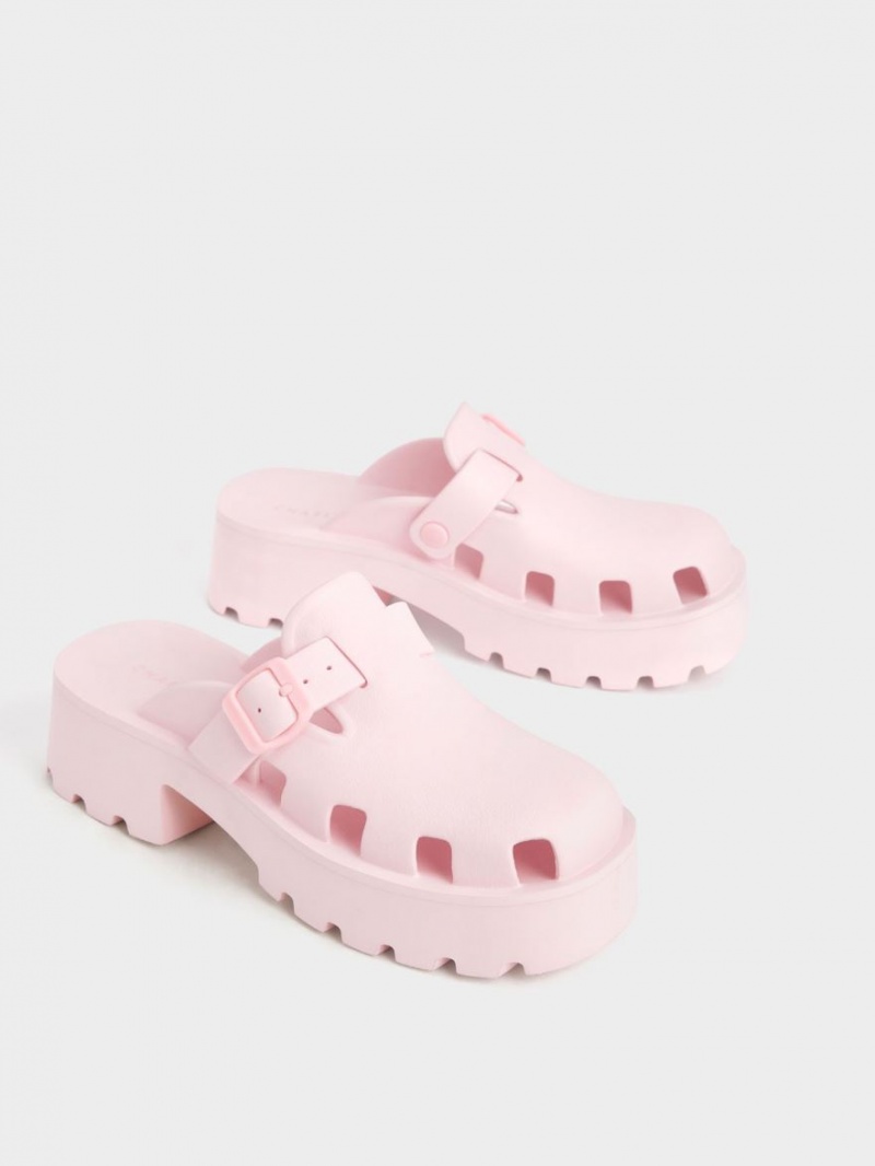 Charles And Keith Mae Buckled Platform Mules Light Pink | PHILIPPINES B905