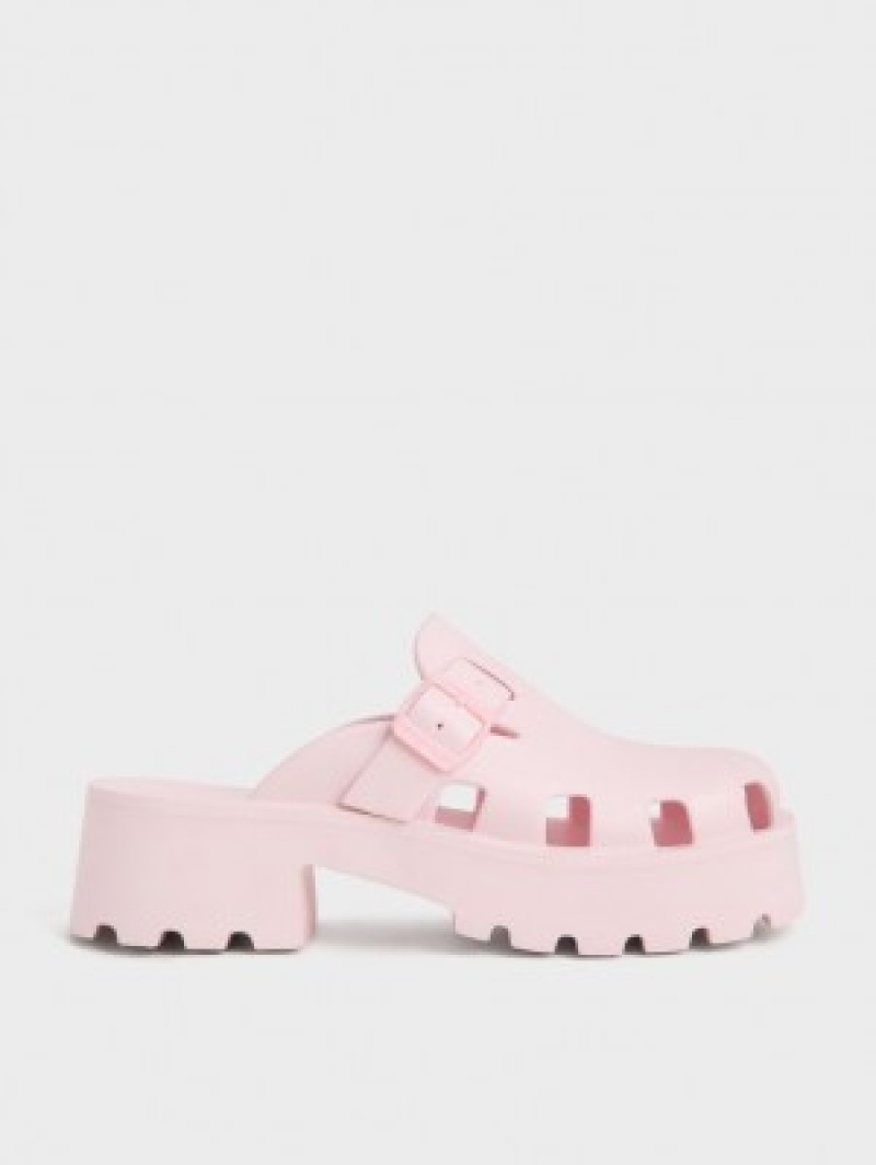 Charles And Keith Mae Buckled Platform Mules Light Pink | PHILIPPINES B905