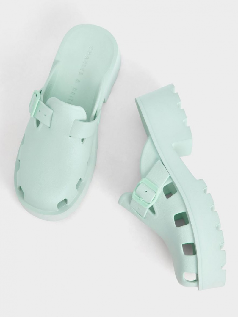 Charles And Keith Mae Buckled Platform Mules Mint | PHILIPPINES W329