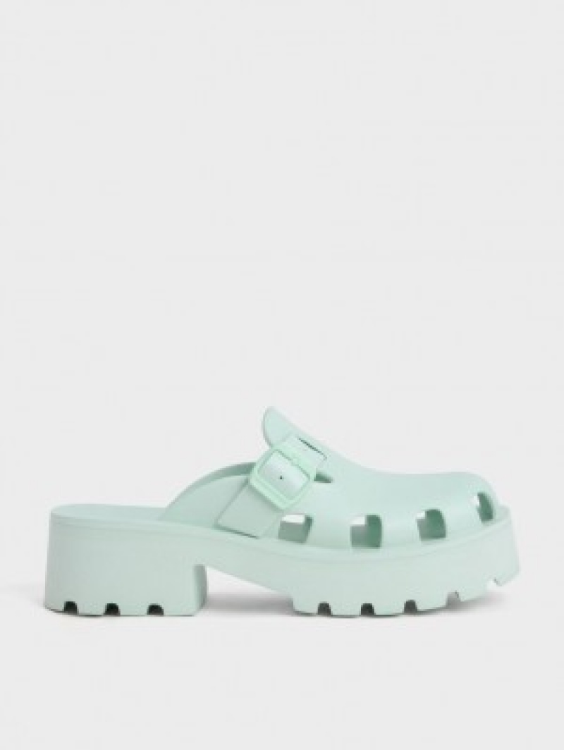 Charles And Keith Mae Buckled Platform Mules Mint | PHILIPPINES W329