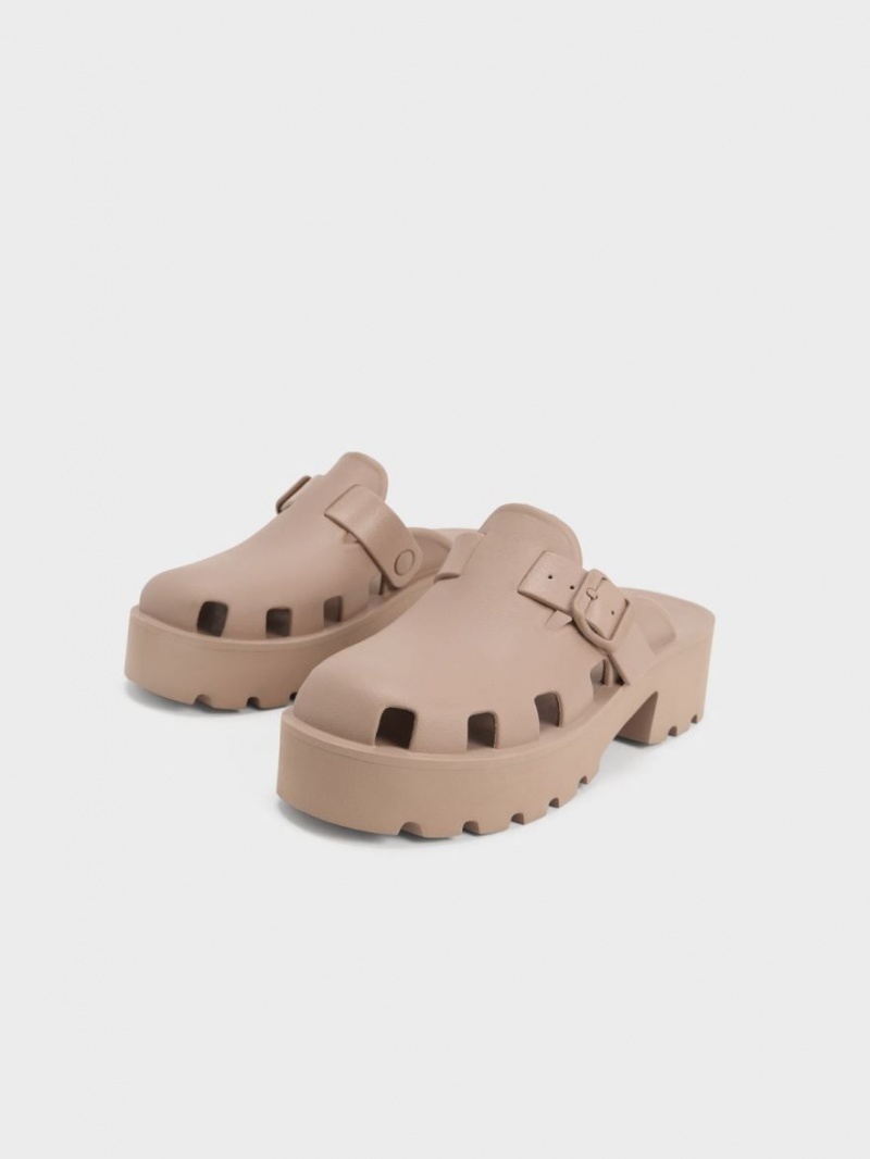 Charles And Keith Mae Buckled Platform Mules Brown | PHILIPPINES A573