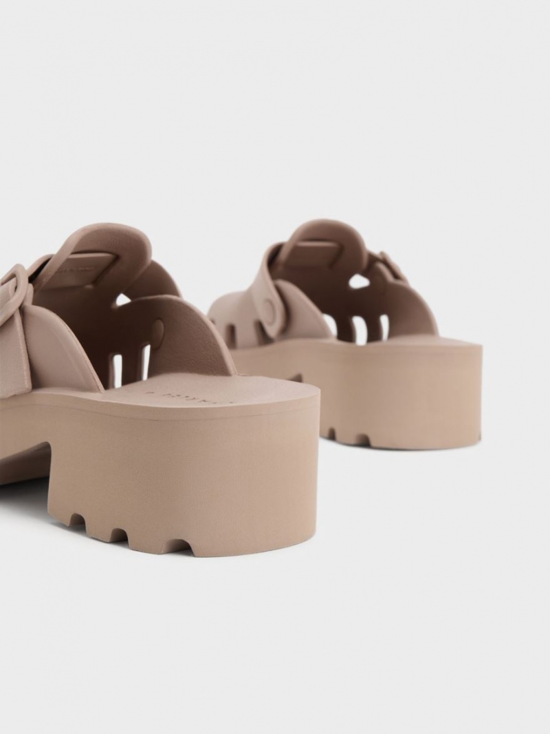 Charles And Keith Mae Buckled Platform Mules Brown | PHILIPPINES A573