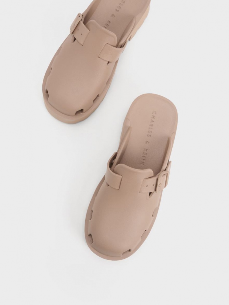 Charles And Keith Mae Buckled Platform Mules Brown | PHILIPPINES A573