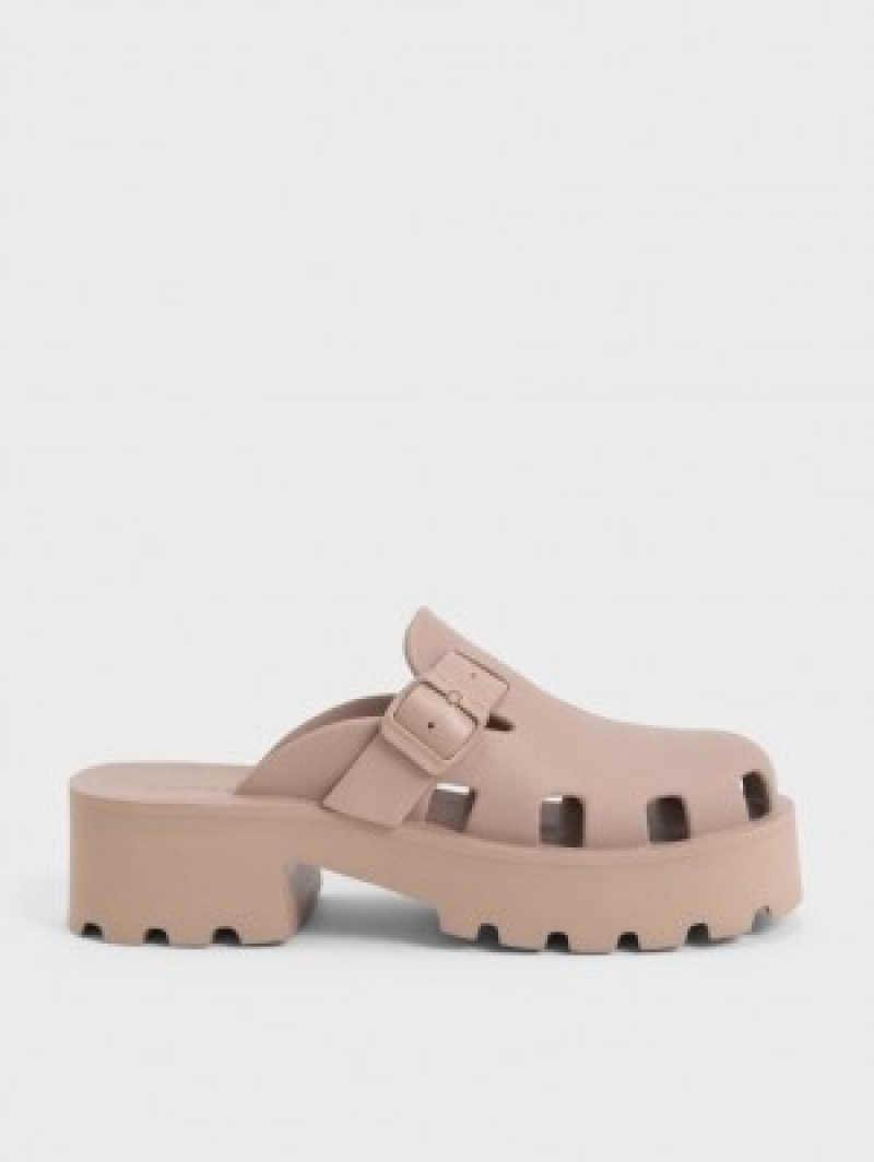 Charles And Keith Mae Buckled Platform Mules Brown | PHILIPPINES A573