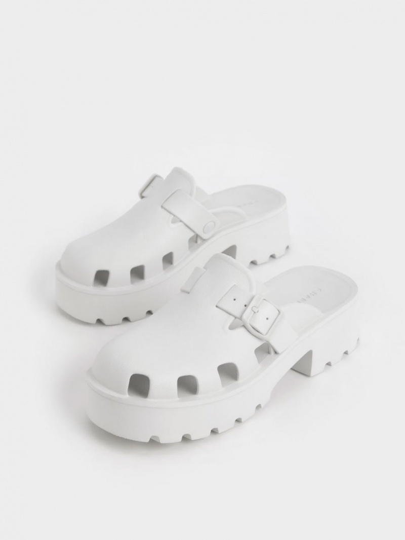 Charles And Keith Mae Buckled Platform Mules White | PHILIPPINES Z954