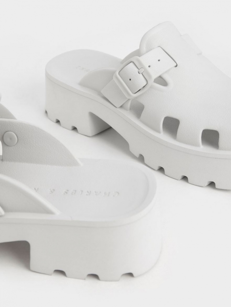 Charles And Keith Mae Buckled Platform Mules White | PHILIPPINES Z954