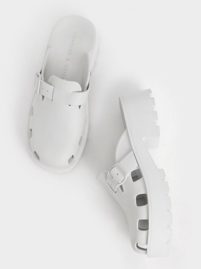 Charles And Keith Mae Buckled Platform Mules White | PHILIPPINES Z954